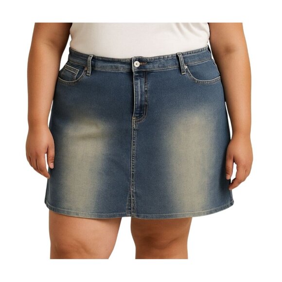 Vintage Lazer Jeans Denim Mini Skirt Plus Size XL With Faded Distress Wash - Picture 1 of 7